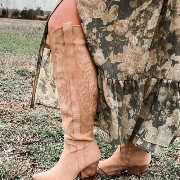 Tall Western Boots for Women - Tan - Picture 4 of 8